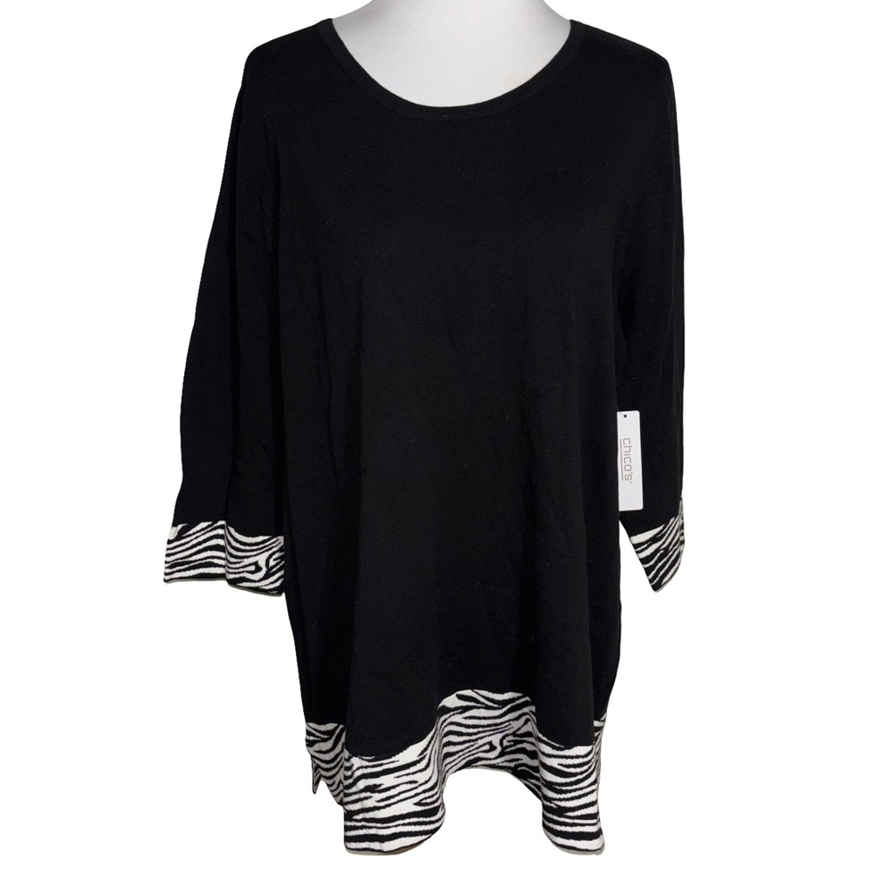 Chico's Black Tunic Zebra Print Accents Size 3